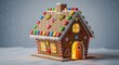 © Oriyo - Festive Gingerbread House Decoration with Snowy Backdrop and Warm Interior Glow