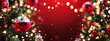 © Maksim Pasko - Christmas Tree with Illuminated Lights. Glittering Christmas Tree with Garlands and Decorations. Red Background