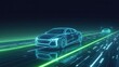 © Imaginebuddy - Holographic car on glowing smart highway with neon beams at night, iot concept, sensor technology, car technology