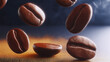 © Vasili - Floating coffee beans in motion on brown background, concept of aroma, caffeine and creativity in modern design.