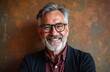 © miss irine - Happy middle aged man with grey hair, beard looking at camera. Confident senior person in glasses smiling. Closeup portrait of cheerful caucasian businessman showing white teeth. Successful old guy
