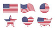 © Muddasar - Collection of american flag in various shapes, including rectangle, wave, circle, star, heart and country map
