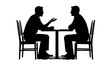 © Suhadi - Two men in silhouette sit across a table, one gesturing while conversing with the other