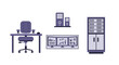 © Tho in your picture - Office Desk with Chair and Computer Setup Illustration.