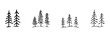 © Toxa2x2 - Pine Tree Forest Line Icon Set In Doodle Style. Nature, Wilderness, And Outdoor Adventure Outline Sketch Collection. Hand Drawn Isolated Vector Illustration