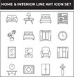 © md - Home & Interior Line Art Icon Set – 15 Minimal Furniture, Decor & Living Outline Elements