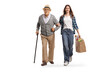 © Ljupco Smokovski - Young female carrying a grocery bag and walking with a senior man