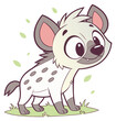 © Andrey - A playful cartoon hyena cub stands on grass smiling happily on a white background.Isolated transparent background ( include cut-out PNG file )