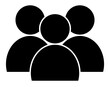 © Ensar - Solid black silhouette vector icon representing a group of three people or a team. Symbol of a crowd, user base, or social network group