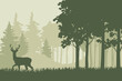 © AIcon Star - deer standing among trees layered forest vector landscape scene
