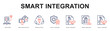 © Mia - Smart Integration Modern and clean web banner illustration featuring thematic icons for visual communication