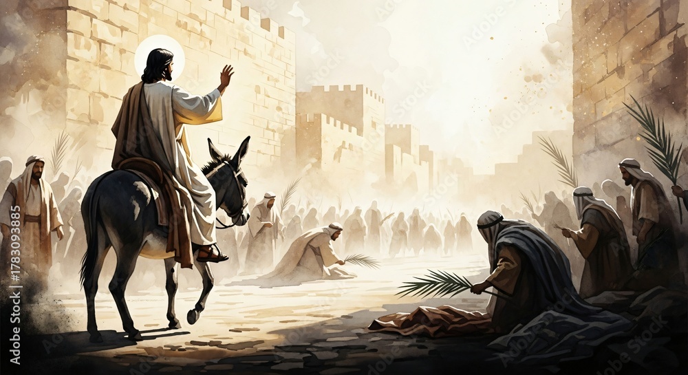 Jesus Triumphal Entry into Jerusalem on Palm Sunday Biblical Art ...