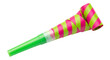 © Khaled - Brightly colored party horn with pink and green stripes isolated on transparent background
