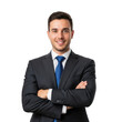 © shahida  - Professional businessman confidently posed with arms crossed wearing a dark suit and blue tie isolated on transparent background