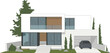 © Biplob Creatives - Modern house elevation, 3D architectural facade, luxury home exterior, minimalist villa design, residential building front view with landscaping.