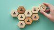 © Parradee - Soft Skills and Emotional Intelligence in Team Building Concept. Wooden hexagon block with soft skills icon among team icons. soft skills, emotional intelligence, empathy and teamwork development.