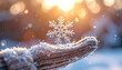 © HumblePride - Winter's delicate touch: A solitary snowflake delicately rests upon a gloved hand, illuminated by the soft glow of the sun, evoking a sense of calm and the serene beauty of winter.