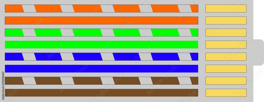 Vector illustration of UTP cable wiring diagram showing RJ45 connector ...