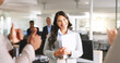 © FantiFlash/peopleimages.com - Business, praise and happy woman with paperwork for success, career promotion and thank you. Document, celebration and worker with achievement, thumbs up and congratulations with office team clapping
