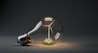 © Rohan - Wind turbine miniature standing on green grass inside a classic glass lightbulb, symbolizing renewable energy, green power, and ecological innovation.