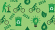 © Aoi - Green sustainability eco friendly icons seamless pattern background sustainability environment eco recycling green future climate nature conservation renewable year2026 vector illustration flatdesign