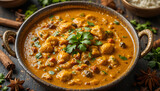 Traditional Indian Curry with Spices and Herbs.