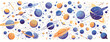 © Rozzie - Ilustração vibrante de planetas e estrelas em um cosmos imaginário, com tons de azul e laranja.
