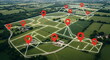 © THIBNH - Aerial view of property mapping with location markers and connected lines highlighting land plots 45951882 1