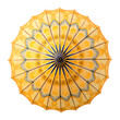 © Ume E Hani - Overhead view of a yellow decorative umbrella on black background