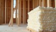 © Viktor - Close up of insulation material in unfinished house. Thermal insulating foam for energy efficient home. Eco friendly building material provides warmth, improves energy conservation. Improves acoustic