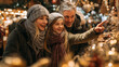 © malik - Winter Wonderland Family: A family stands together, wrapped in winter attire, marveling at the dazzling lights of a Christmas market.
