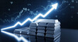 © MM - Stunning silver bars stacked high with a dynamic upward trending arrow and financial chart symbolizing investment growth and market success
