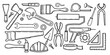 © Wahib - Set of hand drawn doodle construction tools. Home building and repair tool sketch style. Workshop equipment vector illustration