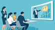 © bizvector - Teleconferencing. Network communication. The team works over the network. Business vector illustration.