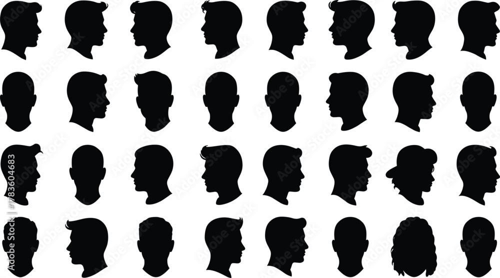 Vector Head Human head profile silhouette vector set, diverse hairstyle icons ...