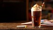 © Rahmat  - Iced Coffee Float with Cream on Rustic Wooden Table