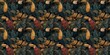 © Analogue - Vibrant tropical jungle pattern with exotic toucans amidst lush green and golden foliage, creating a maximalist rainforest design background