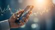 © Lucianastudio - Mobile Stock Trading App Investment Analysis Graph on Smartphone Display Concept of Financial Growth Strategy with Hand Analyzing Candlestick Chart Forex Market and Digital Business Tools Insights