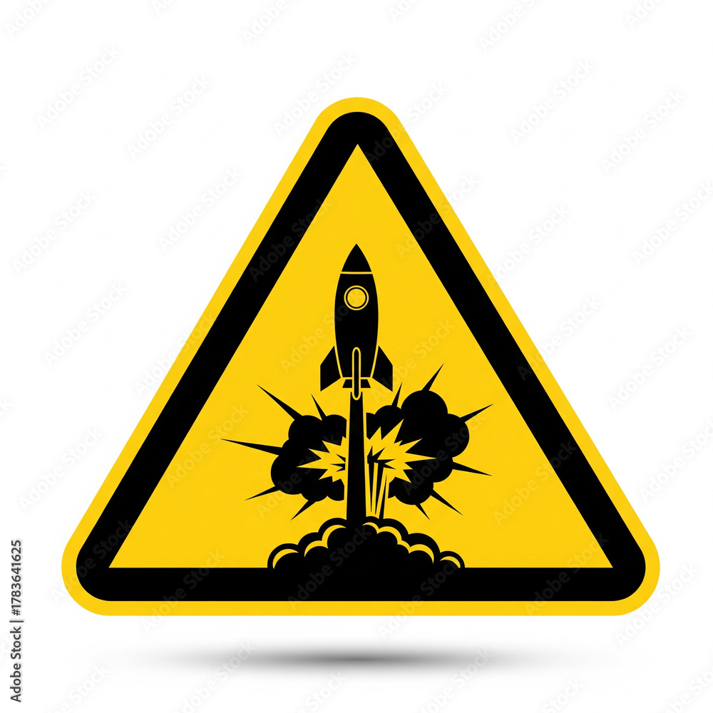 Rocket Launch Warning Sign Explosive Blast Symbol in a Yellow Triangle ...