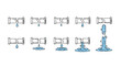 © Alyona - Set of ten thin line icons representing broken pipes with water leaks, from a single drop to a gushing stream, isolated on a white background. This vector cartoon illustration is perfect for web