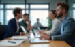 © zhao - Businessmen blur in the workplace or work space of laptop on table in office room with computer or shallow depth of focus of abstract background. - Image. High quality