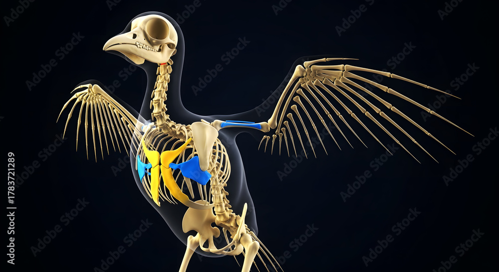 Wing Bird Radiography X-ray View of Bird Skeleton with Highlighted Wing and Chest Bones Stock ...