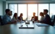 © ning - Office blur meeting room blurred background of blurry boardroom interior with work desk table for business people team discussion corporate conference enterprise seminar : Generative AI. High quality