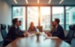 © ning - Office blur meeting room blurred background of blurry boardroom interior with work desk table for business people team discussion corporate conference enterprise seminar : Generative AI. High quality