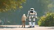 © M Alfan Setyawan - Elderly Woman Walking Hand in Hand with Friendly Humanoid Robot in Park on Sunny Day