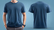 © Selvam - A navy blue tshirt is presented from the front and back apparel mockup, garment visualisation, t shirt template, clothing presentation, fashion mockup