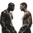 © Trendy Graphics - Two determined boxers face off intensely, ready for a powerful championship match, capturing raw athletic competition and grit.