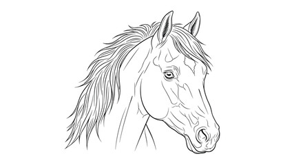 Naklejka na meble Detailed and powerful hand-drawn outline illustration of a horse's head, capturing its majestic features and flowing mane, against a clean white background.