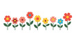 © Earlene - A cheerful row of diverse cartoon flowers in various colors, with green stems and leaves, creating a lively and colorful garden scene, perfect for spring and summer themes.