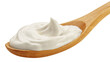 © grey - Sour Cream on wooden spoon, mayonnaise, yogurt, isolated, full depth of field